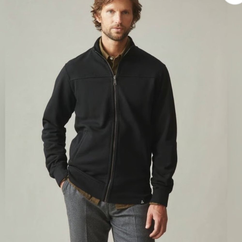 New American Giant Mens Moto Full Zip Sweater Jacket Large Black Heavyweight S